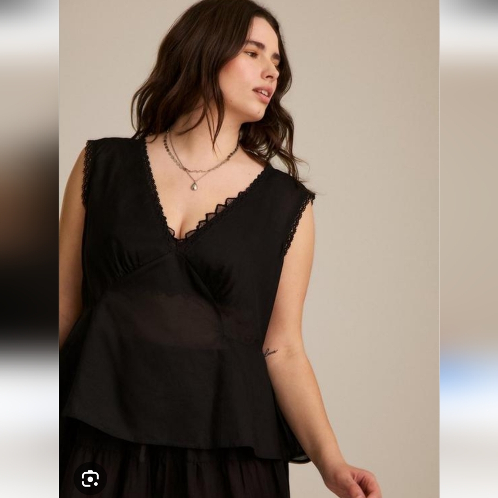 Torrid Festi Black Sheer Cotton Tie-Back Tank Top Size 4X